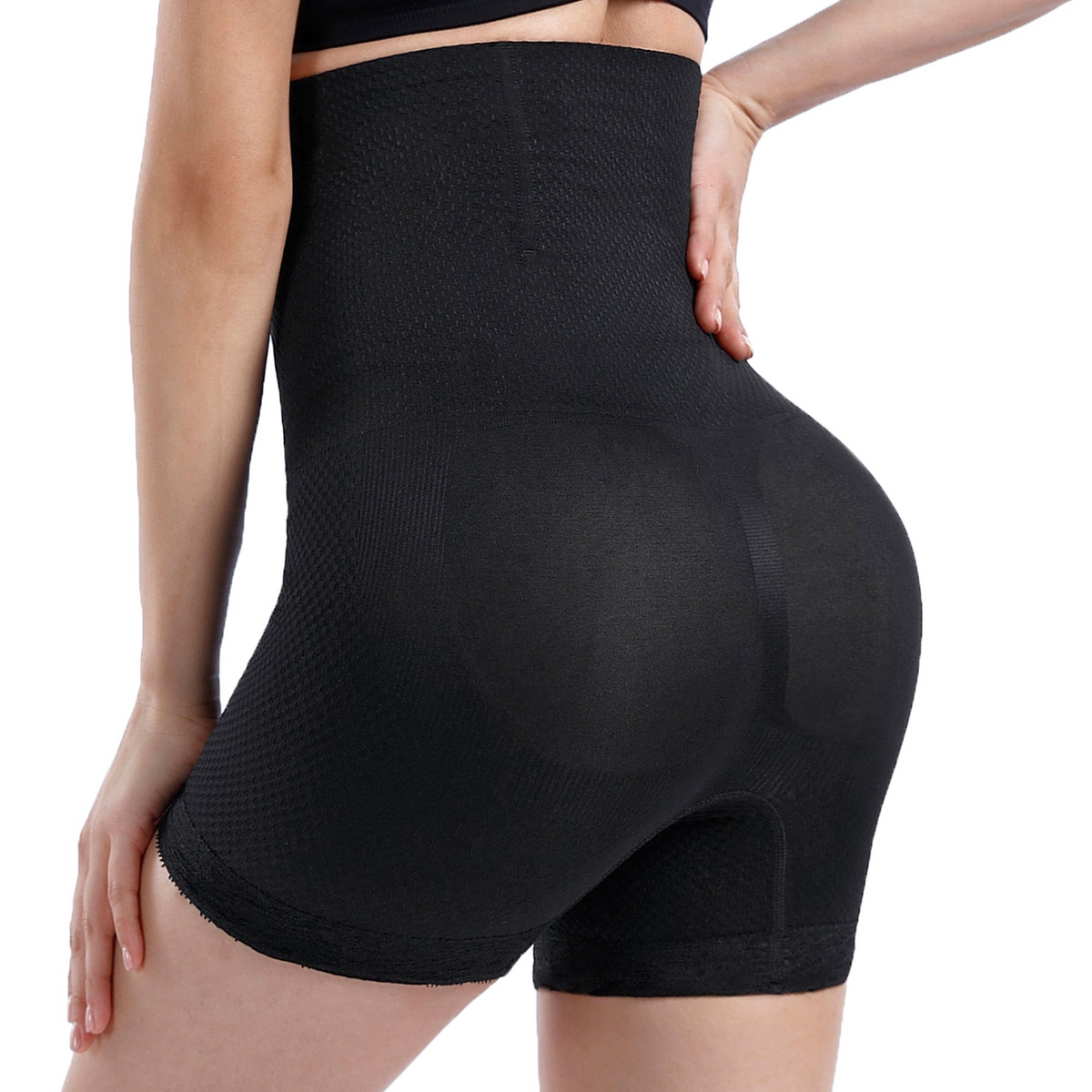 Short faja moldeadora de tiro alto color negro, vista posterior