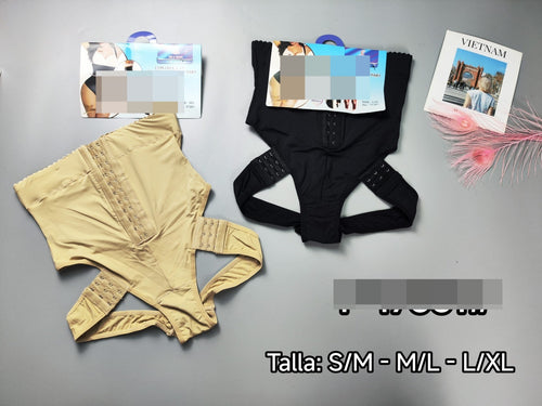 Calzón faja reductor de tiro alto con broches, en beige y negro